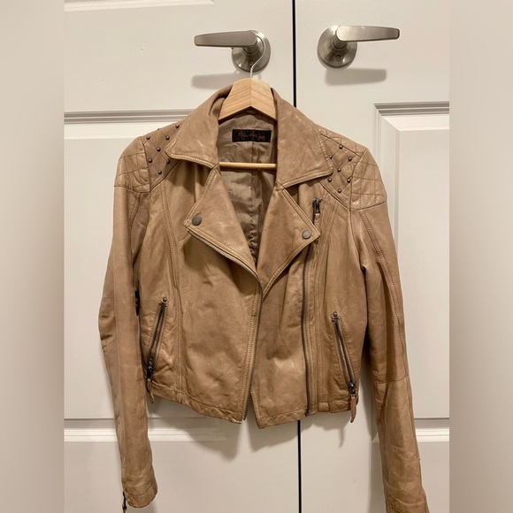 Miss Selfridge Cream Stud Leather Jacket ~ Real Leather S - Picture 1 of 5
